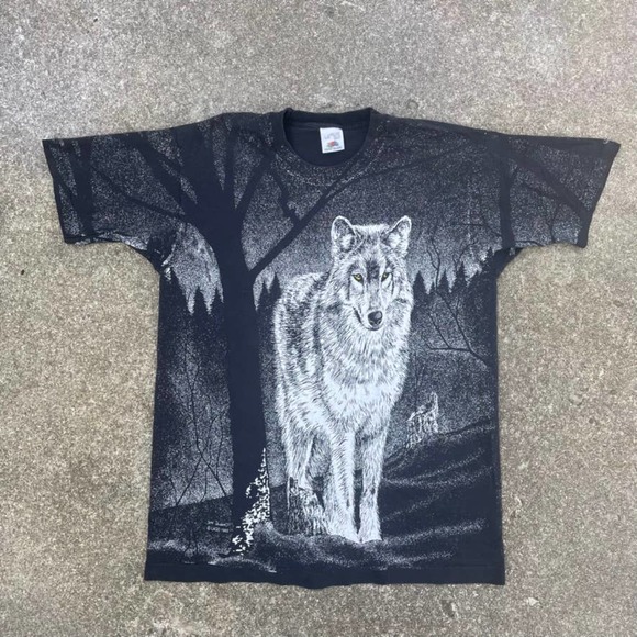 Vintage Wolf All Over Print T-Shirt Men's Large - Picture 2 of 5